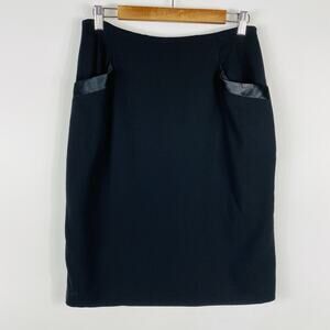 Laura Ashley Skirt Black Vintage 100% Pure New Wool Straight Pencil Pockets